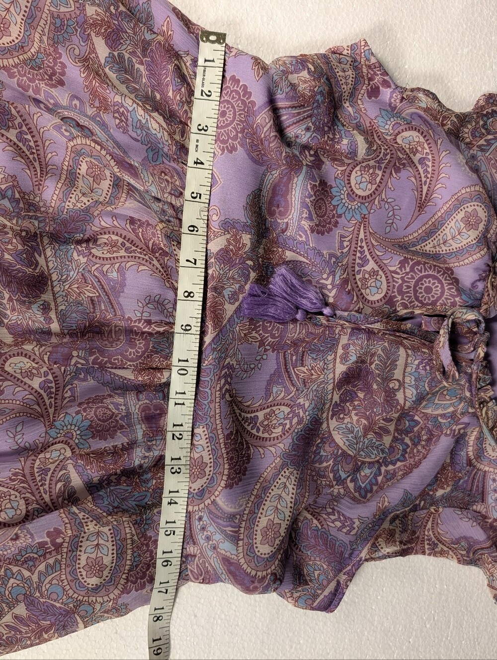 Land of the Free Lavender Paisley Boho Maxi Dress Size L Flutter Sleeve A-128 - Picture 13 of 16